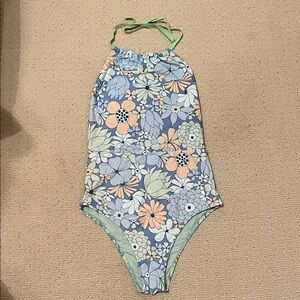 Aerie Floral One Piece Swimsuit - Light Blue and Peach